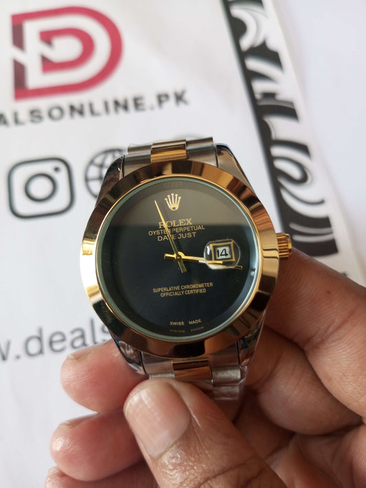 Black Oyster Perpetual Just Date Watch for Men's