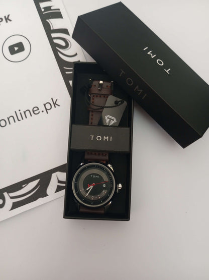 "Tomi"Brand Slim Leather Strap Wrist Watch