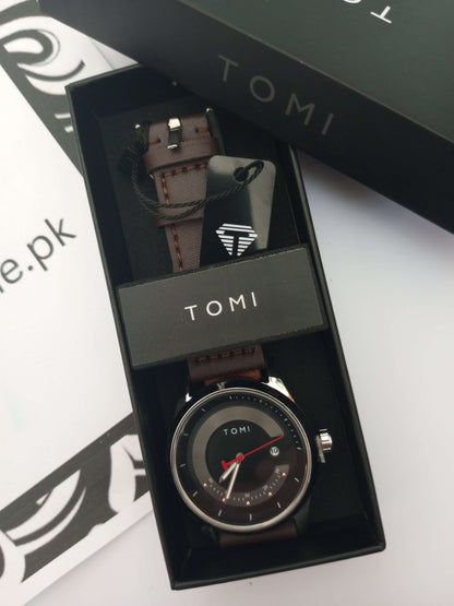 "Tomi"Brand Slim Leather Strap Wrist Watch