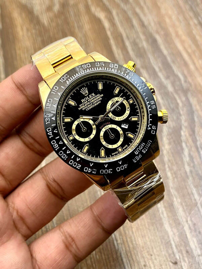 Gold & Black Daytona Stainless Steel Chain Watch